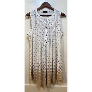 Reborn Womens XL Polka Dot Tunic Tank Top White Tan Pintuck Office Indie Sleaze